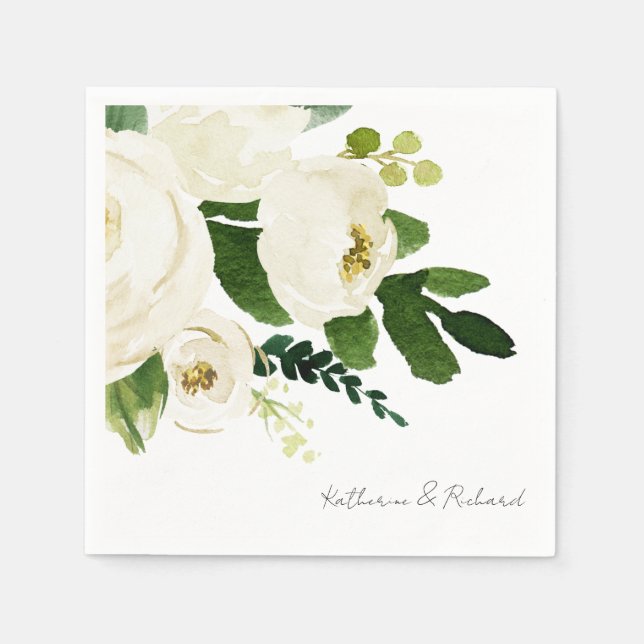 Personalisierter Cocktail im eleganten White Rose  Serviette (Vorderseite)