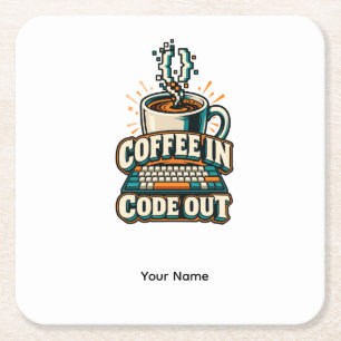 Personalisierter Coffee In Code Out Programmierer Rechteckiger Pappuntersetzer