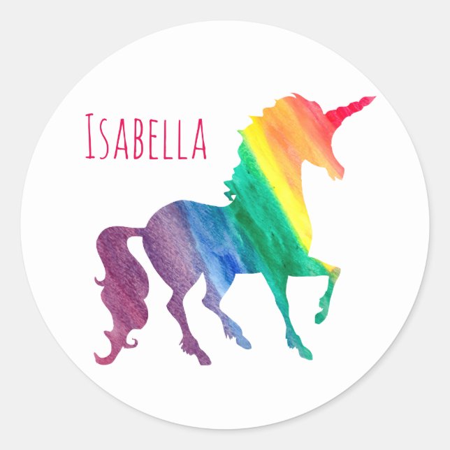 Personalisierter Cooler Regenbogen Einhorn Wasserf Runder Aufkleber (Vorderseite)