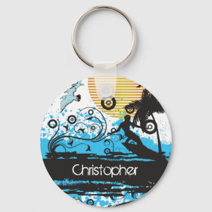 Personalisierter Cooler Surfstrand Surfer Schlüsselanhänger