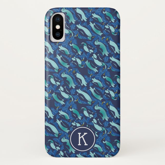 Personalisierter COOLSTER Navy-Allover-Pinguin Case-Mate iPhone Hülle (Rückseite)