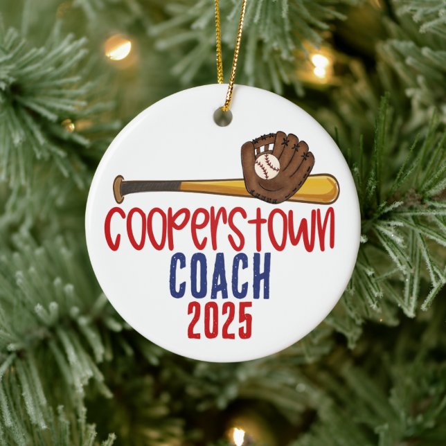 Personalisierter Cooperstown Baseball Coach Danke Keramik Ornament (Baum)