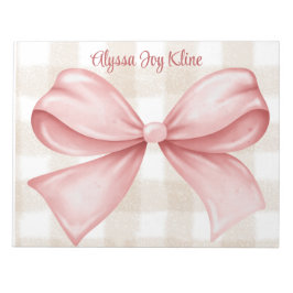 Personalisierter Coquette-Bogen-Gingham-Hintergrun Notizblock