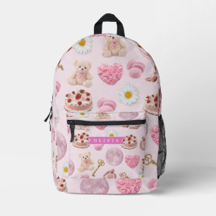 Personalisierter Coquette-Teddybär in Rosa Ästheti Bedruckter Rucksack