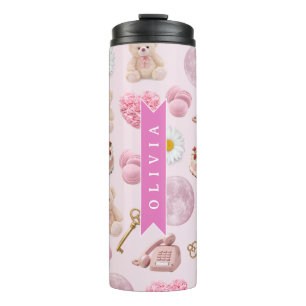 Personalisierter Coquette Teddybär Rosa Ästhetik Thermosbecher