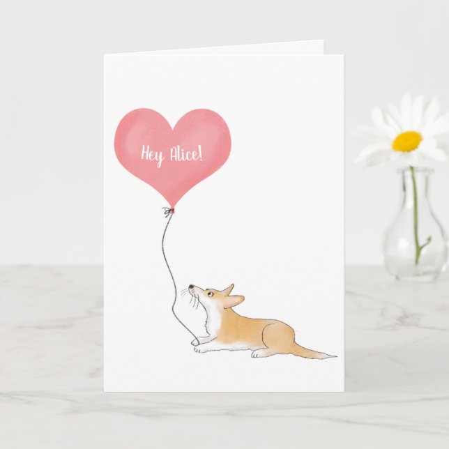 Personalisierter Corgi & Ballon I Liebe Sie Karte (Kleine Pflanze)