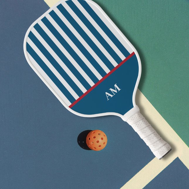 Personalisierter Country Club mit rotem und weißem Pickleball Schläger (Navy Red White Striped Country Club Style Pickleball Paddle)