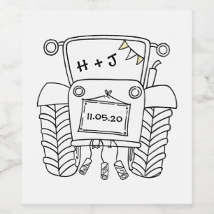 Personalisierter Country Wedding Traktor Weinetikett