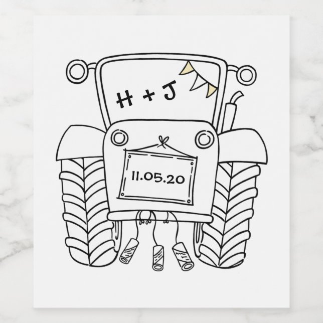 Personalisierter Country Wedding Traktor Weinetikett (Einzelnes Label)