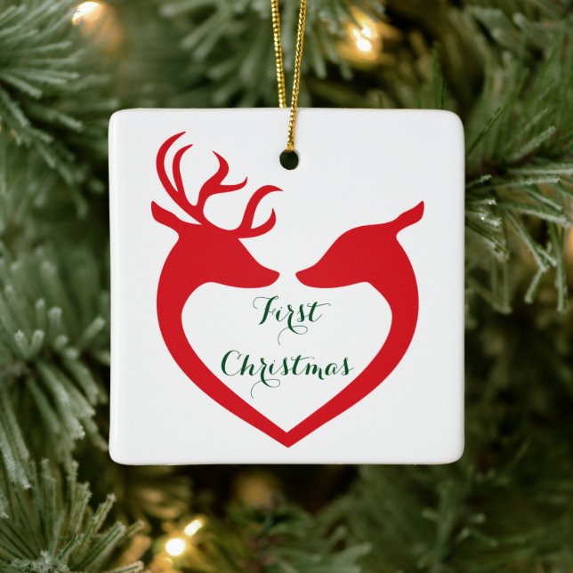 Personalisierter Coupons 1. Weihnachtsfest Hirsch Keramikornament (Baum)