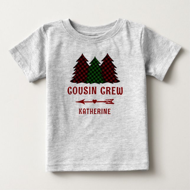 Personalisierter Cousin Crew Karierte Weihnachtsbä Baby T-shirt (Vorderseite)