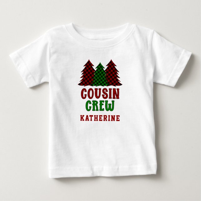 Personalisierter Cousin Crew Karierter Weihnachtsb Baby T-shirt (Vorderseite)