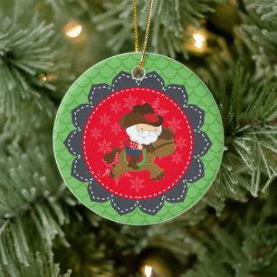 Personalisierter Cowboy Santa Riding Pferd Weihnac Keramikornament