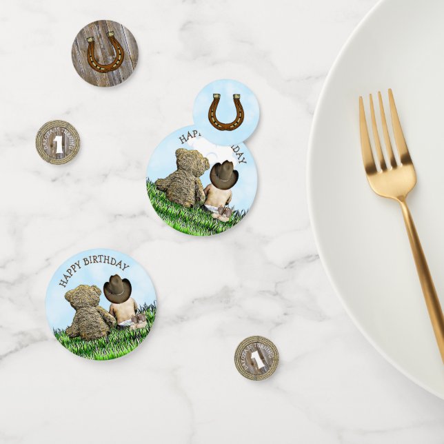 Personalisierter Cowboy und Teddy Bär erster Gebur Konfetti (Gruppe)