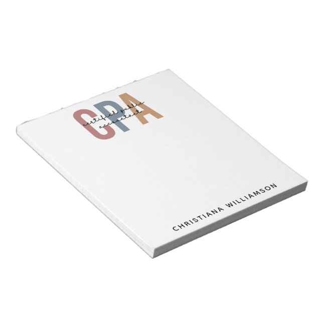 Personalisierter CPA-zertifizierter öffentlicher W Notizblock (angewinkelt)