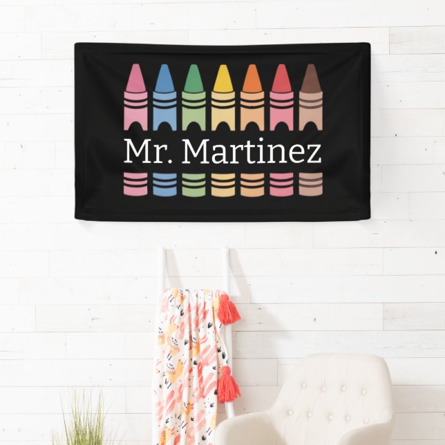 Personalisierter Crayon Lehrer Name Niedlich Back  Banner (Insitu)
