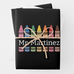 Personalisierter Crayon Lehrer Name Niedlich Back  Geschenkpapier Set