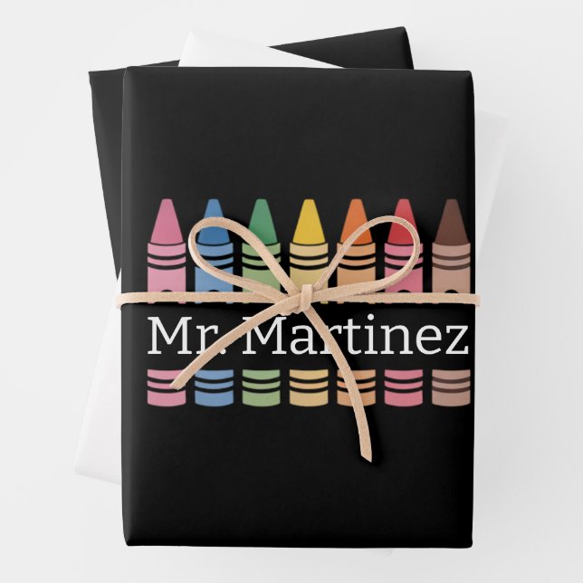 Personalisierter Crayon Lehrer Name Niedlich Back  Geschenkpapier Set (Beispiel)