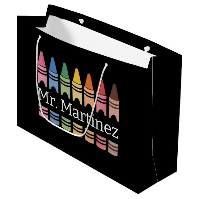 Personalisierter Crayon Lehrer Name Niedlich Back  Große Geschenktüte (Vorderseite Schrägansicht)