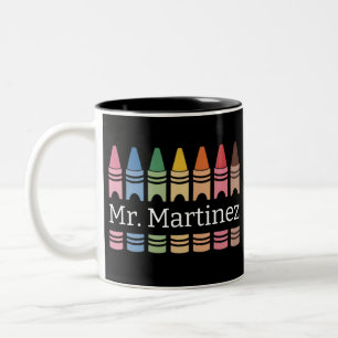 Personalisierter Crayon Lehrer Name Niedlich Back  Zweifarbige Tasse