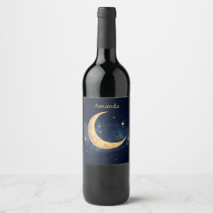Personalisierter Crescent Moon und Stars Night Sky Weinetikett