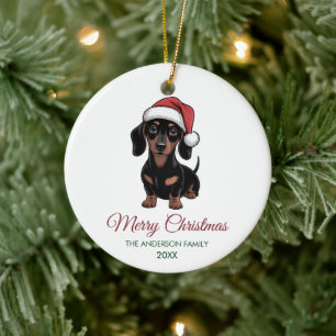 Personalisierter Dachshund in Santa-Hut Weihnachte Keramik Ornament