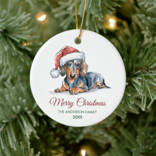 Personalisierter Dachshund in Santa-Hut Weihnachte Keramik Ornament
