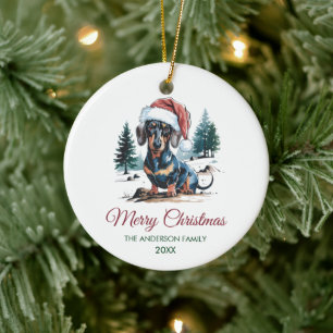 Personalisierter Dachshund in Santa-Hut Weihnachte Keramik Ornament