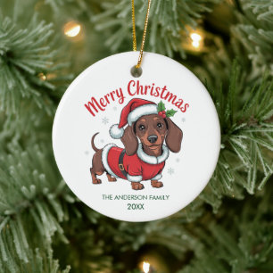 Personalisierter Dachshund in Santa-Hut Weihnachte Keramik Ornament