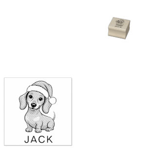 Personalisierter Dachshund in Weihnachtsmannmütze Gummistempel