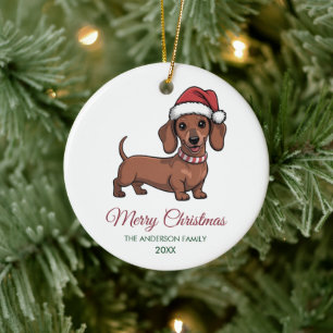 Personalisierter Dachshund in Weihnachtsmannmütze Keramik Ornament