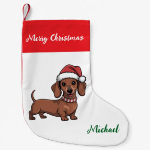 Personalisierter Dachshund in Weihnachtsmannmütze  Kleiner Weihnachtsstrumpf