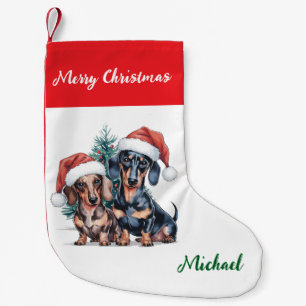 Personalisierter Dachshund in Weihnachtsmannmütze Kleiner Weihnachtsstrumpf