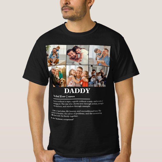 Personalisierter Daddy Definition 6 FotoCollage T-Shirt (Vorderseite)