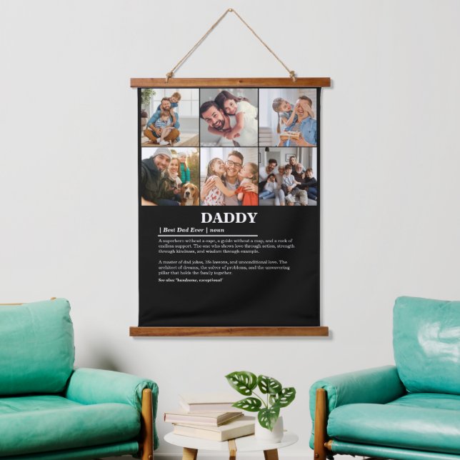 Personalisierter Daddy Definition 6 FotoCollage Wandteppich Mit Holzrahmen (Wohnzimmer)