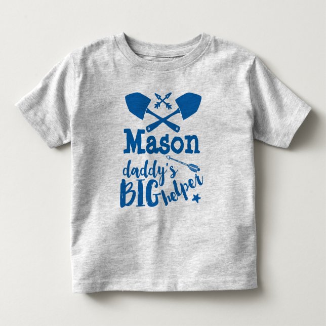 Personalisierter Daddy's Big Helper Blue und Gray Kleinkind T-shirt (Vorderseite)