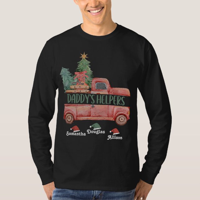 Personalisierter Daddy's Helpers Weihnachtswagen T-Shirt (Vorderseite)
