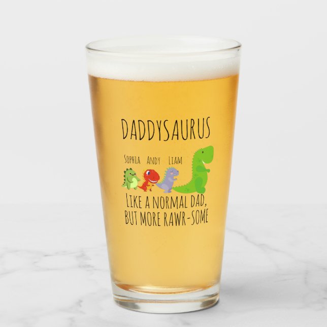 Personalisierter Daddysaurus Glas (Vorne (Gefüllt))