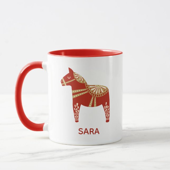 Personalisierter Dala-Pferdename Tasse (Links)