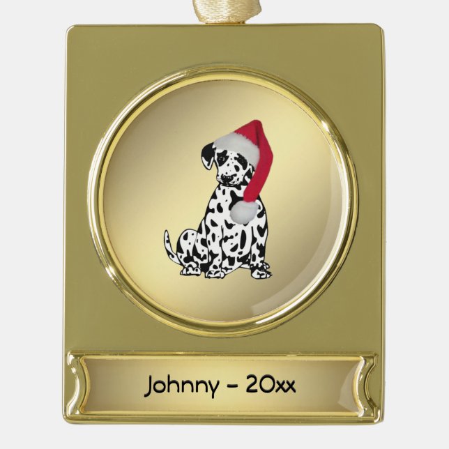 Personalisierter Dalmatiner Banner-Ornament Gold (Vorderseite)