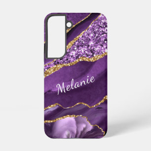 Personalisierter Dein Name Lila Gold Glitter Marmo Samsung Galaxy Hülle