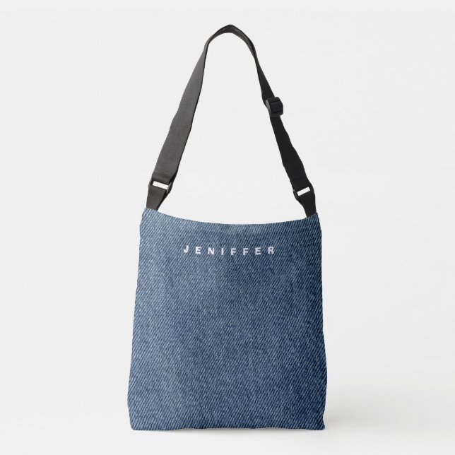 Personalisierter Denim Print Tragetaschen Mit Langen Trägern (Vorderseite)