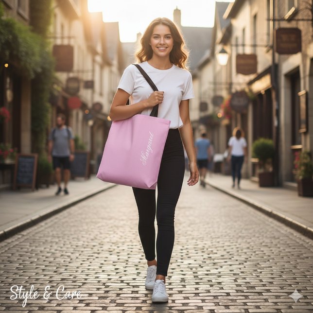 Personalisierter Designer-Name in Hellrosa Tasche (Personalized Custom Name Designer Light Pink Tote Bag)