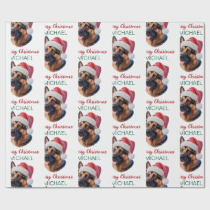 Personalisierter Deutscher Schäferhund in Santa-Hu Geschenkpapier