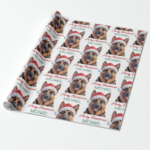 Personalisierter Deutscher Schäferhund in Santa-Mü Geschenkpapier