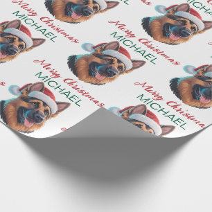 Personalisierter Deutscher Schäferhund in Santa-Mü Geschenkpapier
