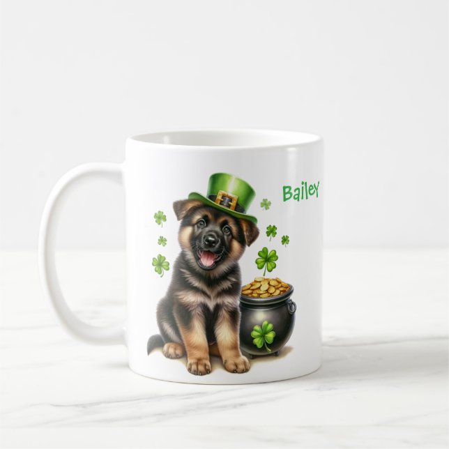 Personalisierter Deutscher Schäferhund St. Patrick Kaffeetasse (Links)