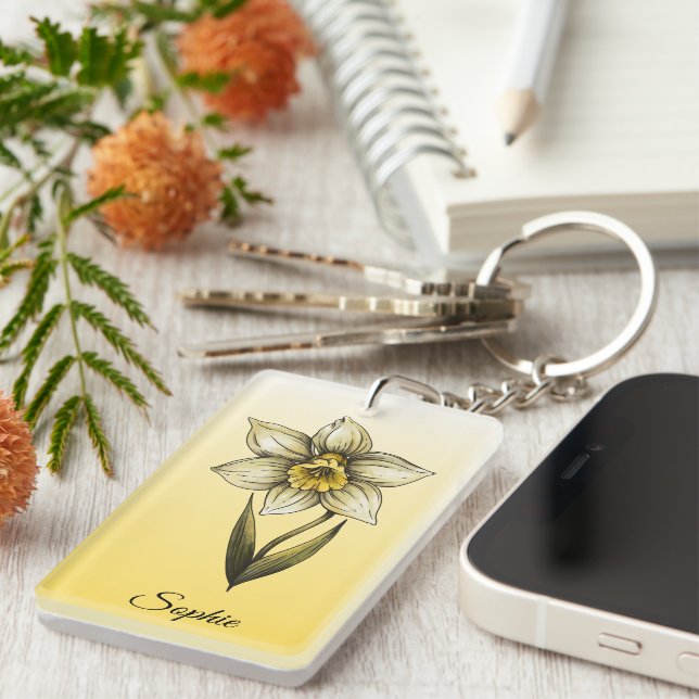 Personalisierter Dezember Geburtstag Blume Narciss Schlüsselanhänger (Vorderseite rechts)