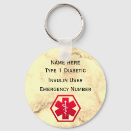 Personalisierter diabetischer Warnhinweis Typ 1 od Schlüsselanhänger
