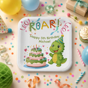 Personalisierter Dinosaurier 5. Geburtstag Papier- Pappteller